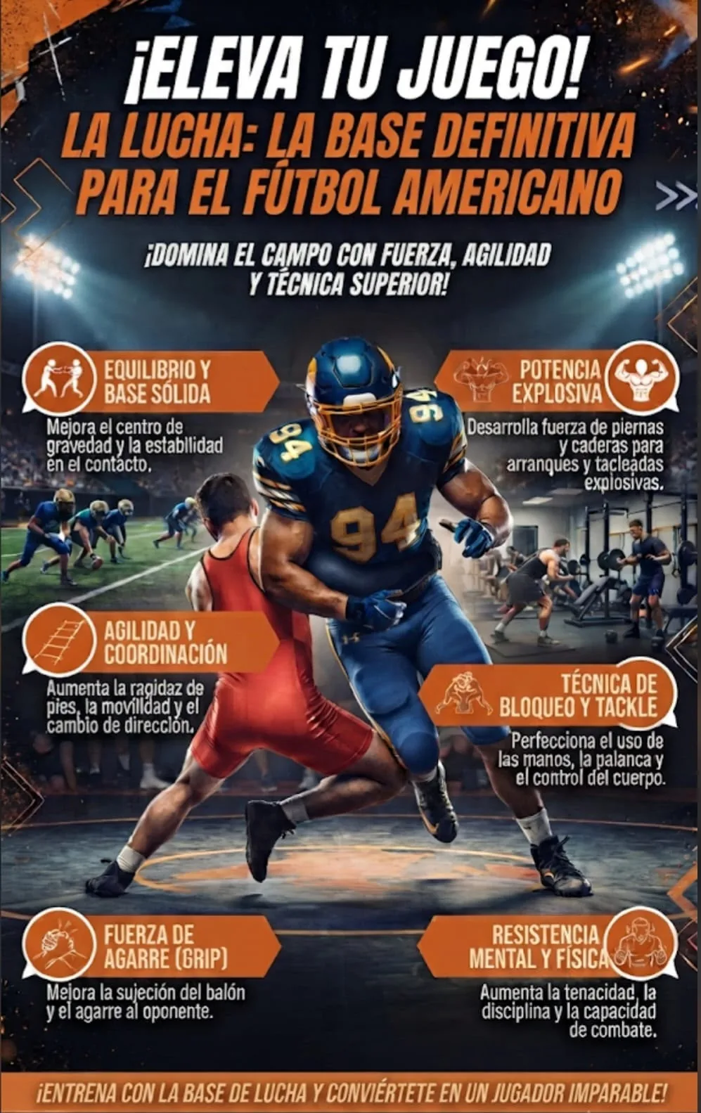 Cartel de entrenamiento de lucha como base para fútbol americano